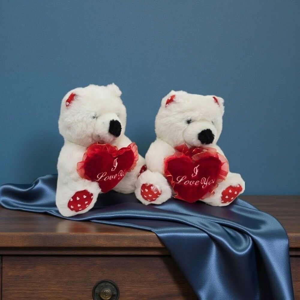 Sweetheart Valentine Bear Plush Gift Stuffed Animals w/ Velvet I Love You Hearts